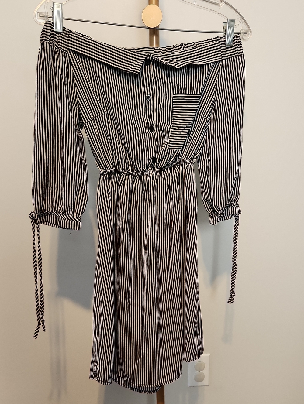 Striped Off-Shoulder Black and White Midi Dress